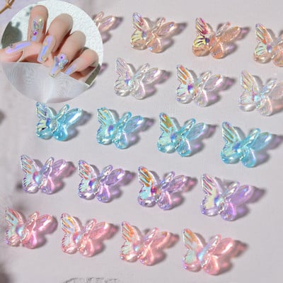 50db Aurora Double-Wings Butterfly Nail Art Charm 3D 11*8mm Polar Light Butterfly Nail Decor Oranment DIY Kawaii körömfigurák