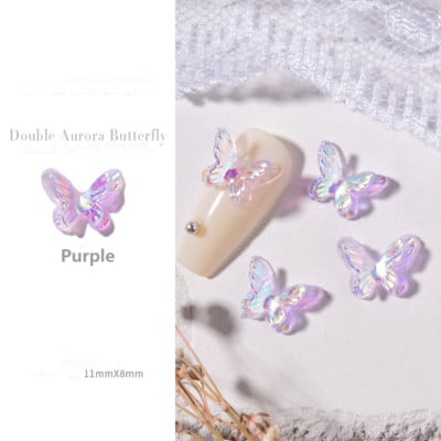 50db Aurora Double-Wings Butterfly Nail Art Charm 3D 11*8mm Polar Light Butterfly Nail Decor Oranment DIY Kawaii körömfigurák