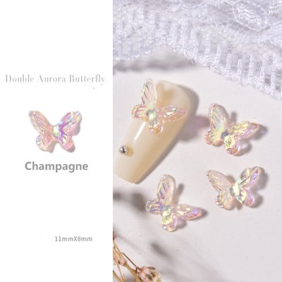 50db Aurora Double-Wings Butterfly Nail Art Charm 3D 11*8mm Polar Light Butterfly Nail Decor Oranment DIY Kawaii körömfigurák