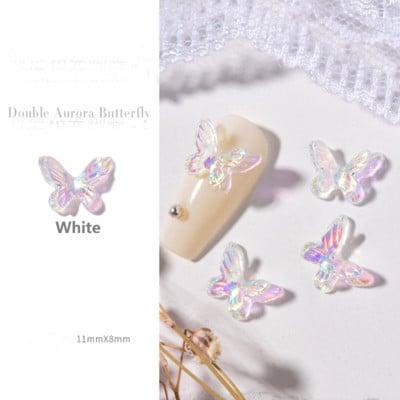 50db Aurora Double-Wings Butterfly Nail Art Charm 3D 11*8mm Polar Light Butterfly Nail Decor Oranment DIY Kawaii körömfigurák