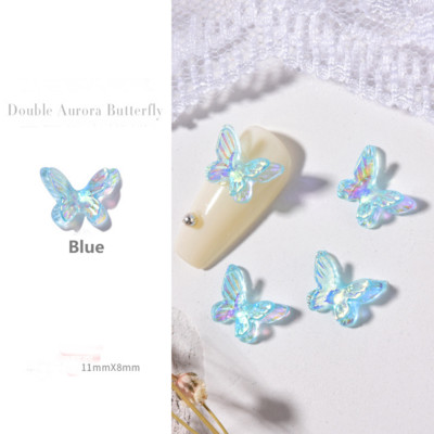 50db Aurora Double-Wings Butterfly Nail Art Charm 3D 11*8mm Polar Light Butterfly Nail Decor Oranment DIY Kawaii körömfigurák