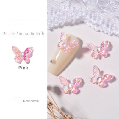 50db Aurora Double-Wings Butterfly Nail Art Charm 3D 11*8mm Polar Light Butterfly Nail Decor Oranment DIY Kawaii körömfigurák