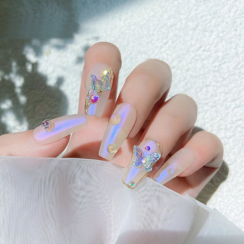 50db Aurora Double-Wings Butterfly Nail Art Charm 3D 11*8mm Polar Light Butterfly Nail Decor Oranment DIY Kawaii körömfigurák