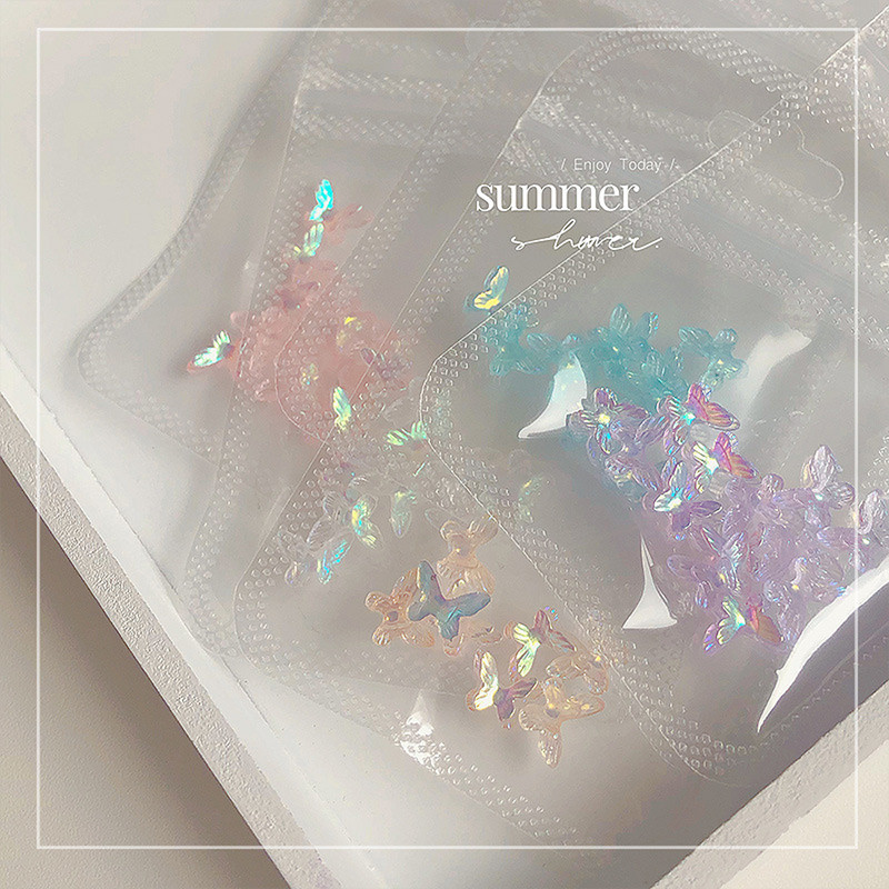 50db Aurora Double-Wings Butterfly Nail Art Charm 3D 11*8mm Polar Light Butterfly Nail Decor Oranment DIY Kawaii körömfigurák