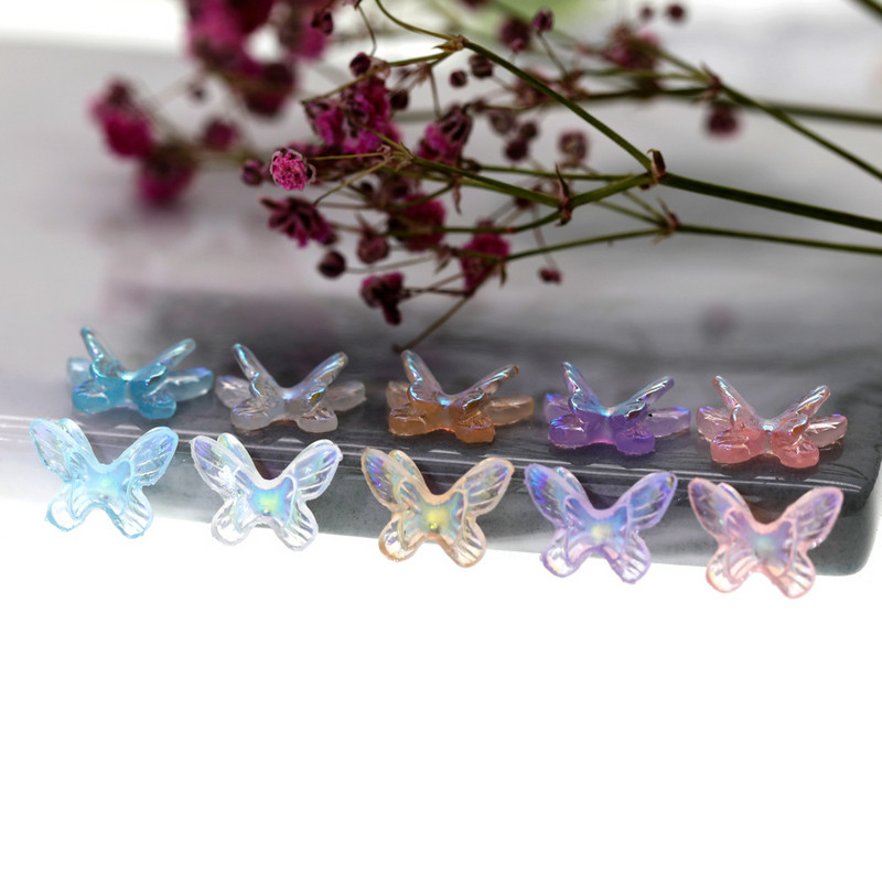 50db Aurora Double-Wings Butterfly Nail Art Charm 3D 11*8mm Polar Light Butterfly Nail Decor Oranment DIY Kawaii körömfigurák