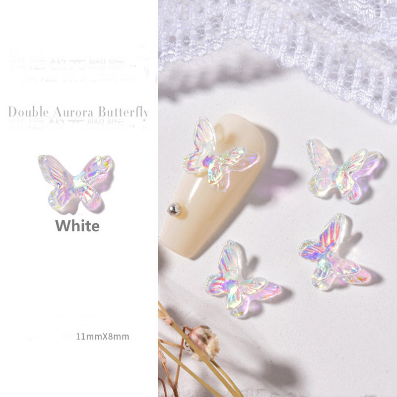 50db Aurora Double-Wings Butterfly Nail Art Charm 3D 11*8mm Polar Light Butterfly Nail Decor Oranment DIY Kawaii körömfigurák