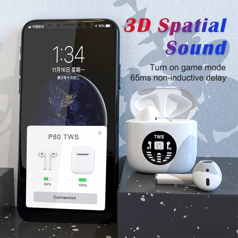 Ακουστικά Bluetooth 5.0 True Wireless Earbuds with Charging Box Αδιάβροχα Mini ακουστικά ελέγχου έντασης για αθλητικά TWS P80