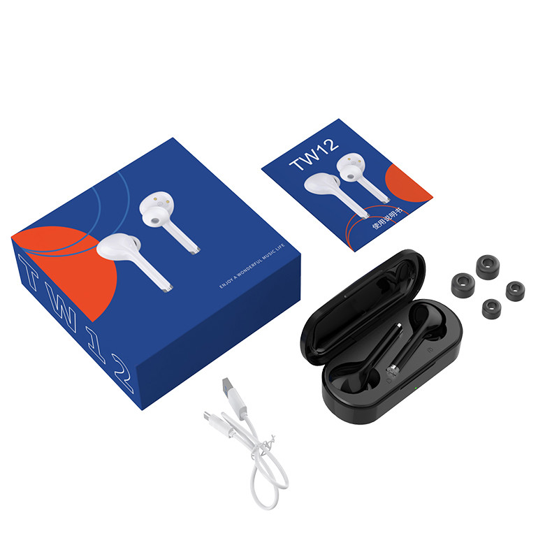 TW12 TWS belaidės ausinės Bluetooth 5.0 muzikinės ausinės žaidimų ausinės, skirtos iPhone Oppo Samsung Huawei Xiaomi sportinės ausinės