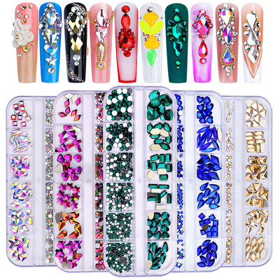 Nagu mākslas rhinestones kristāla stikls dārgakmeņu akmeņi sarkani zili apaļi lodītes plakanā mugurā Rhinestones jaukta izmēra nagu piekariņi DIY nagu dekorēšanai