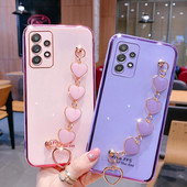 Επιμετάλλωση θήκη με αλυσίδα Love Heart για Samsung Galaxy A52 A72 A32 A23 A13 A53 A73 4g 5g Βραχιόλι κάλυμμα σιλικόνης A 52s 73 23 53