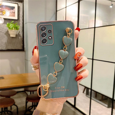 Luksuzna Love Heart Chain Plating Case za Samsung Galaxy A52 A72 A32 A23 A13 A53 A73 4g 5g Silikonska maska za narukvicu A 52s 73 23 53