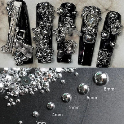 50kom 3D Nail Art Punk srebrni biserni oblik Gotički dizajn Luksuzni privjesci Savjeti za manikuru Ukrasi sa kamenčićima