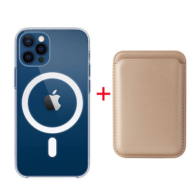 Magsafe`i ümbrisele iPhone 13 12 Mini 11 14 Pro Max 14 Plus XS XR X Macsafe magnetilise nahast rahakoti kaardihoidja jaoks läbipaistev kate