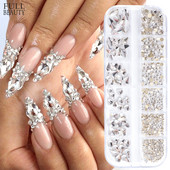 12 grile Pietre de unghii cu strasuri albe Diamante cu spate plat Bijuterii Decoratiuni pentru arta unghiilor Pietra de cristal Brelocuri pentru unghii 3D CHP07