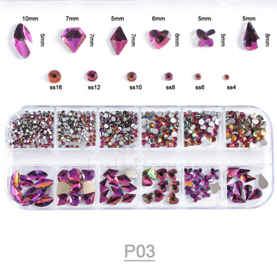 12 grile Pietre de unghii cu strasuri albe Diamante cu spate plat Bijuterii Decoratiuni pentru arta unghiilor Pietra de cristal Brelocuri pentru unghii 3D CHP07