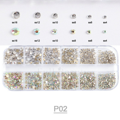12 grile Pietre de unghii cu strasuri albe Diamante cu spate plat Bijuterii Decoratiuni pentru arta unghiilor Pietra de cristal Brelocuri pentru unghii 3D CHP07