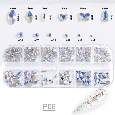 12 grile Pietre de unghii cu strasuri albe Diamante cu spate plat Bijuterii Decoratiuni pentru arta unghiilor Pietra de cristal Brelocuri pentru unghii 3D CHP07