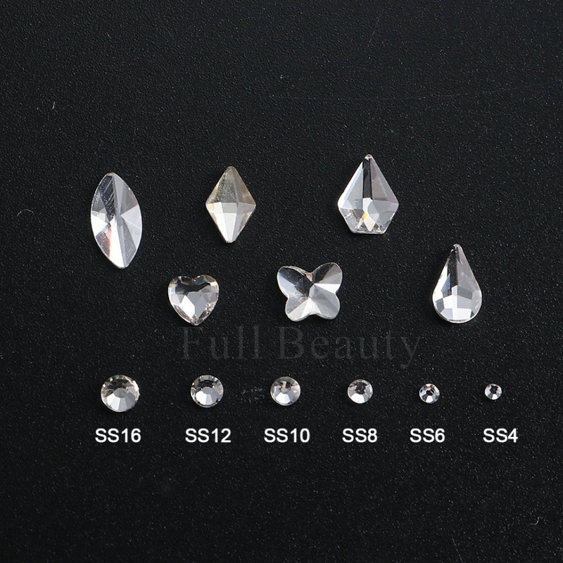 12 grile Pietre de unghii cu strasuri albe Diamante cu spate plat Bijuterii Decoratiuni pentru arta unghiilor Pietra de cristal Brelocuri pentru unghii 3D CHP07