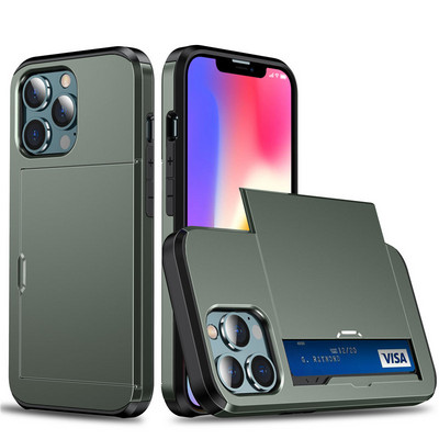 Калъф за телефон Slide Wallet със слот за кредитна карта за iPhone 14 13 12 11Pro Max XR XS Max X 8 7 Plus Edge TPU Armor Удароустойчив заден капак