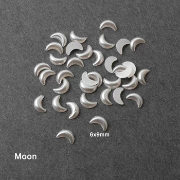 Resin Heart Moon Nail Art Decoration Flat Back Pearlescent White Смесен размер 3D аксесоари за маникюр 100/200 бр.