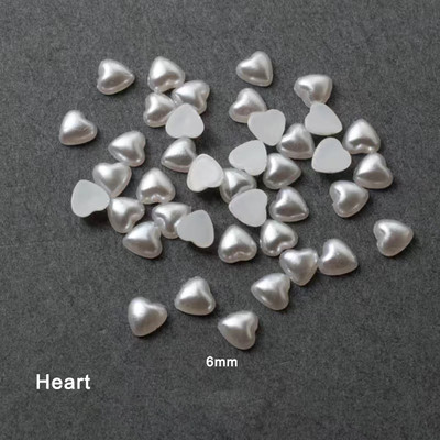 Resin Heart Moon körömdíszítés lapos hátú gyöngyházfényű fehér vegyes méretű 3D manikűr kiegészítők 100/200db