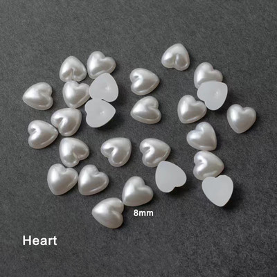 Resin Heart Moon körömdíszítés lapos hátú gyöngyházfényű fehér vegyes méretű 3D manikűr kiegészítők 100/200db