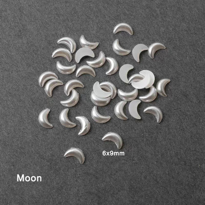 Resin Heart Moon körömdíszítés lapos hátú gyöngyházfényű fehér vegyes méretű 3D manikűr kiegészítők 100/200db