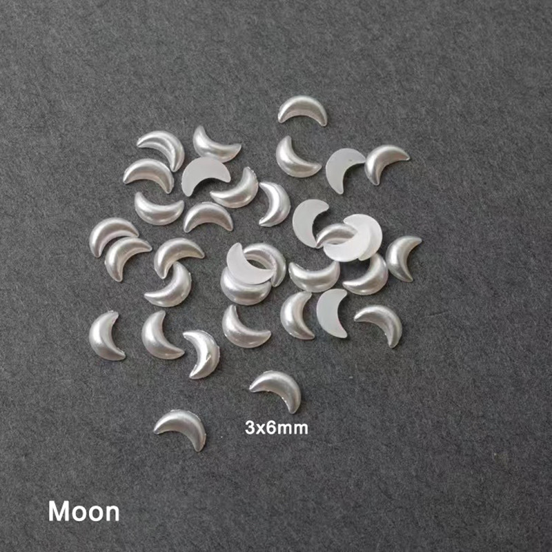 Resin Heart Moon körömdíszítés lapos hátú gyöngyházfényű fehér vegyes méretű 3D manikűr kiegészítők 100/200db