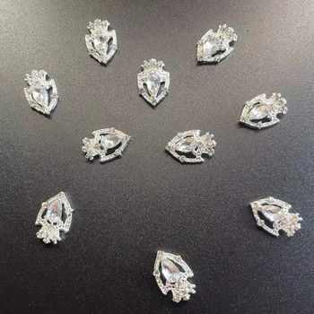 10 бр. Талисмани за ноктопластика от сплав Златен/сребърен дизайн на Royal Court Palace с диамантени кристали, кристални скъпоценни камъни, 3D бижута за маникюр