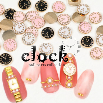 20PCS/Lot 3D бяло черно розово 3 цвята сплав класически часовник страз за декорация на нокти стайлинг маникюр Направи си сам комплект