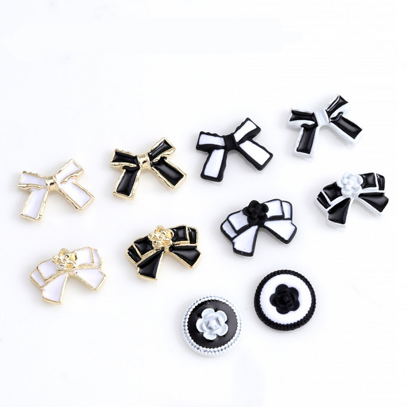 10db Simplicity Design Köröm Kiegészítők Fekete/fehér Romantikus francia körömdíszítéshez DIY csokornyakkendő/virágos körömbűbáj 9*14MM
