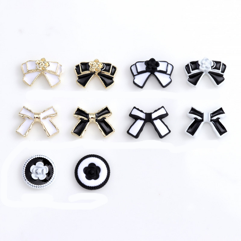 10db Simplicity Design Köröm Kiegészítők Fekete/fehér Romantikus francia körömdíszítéshez DIY csokornyakkendő/virágos körömbűbáj 9*14MM