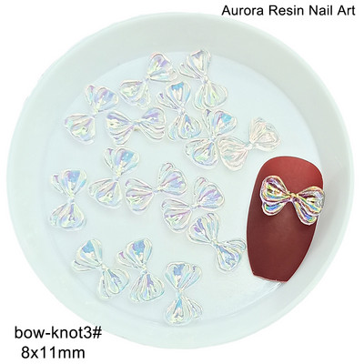 Átlátszó Aurora Bowknot körömdíszítés fehér vegyes alakú gyanta többstílusú 3D köröm barkács kiegészítők 30/100db/táska