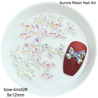 Átlátszó Aurora Bowknot körömdíszítés fehér vegyes alakú gyanta többstílusú 3D köröm barkács kiegészítők 30/100db/táska