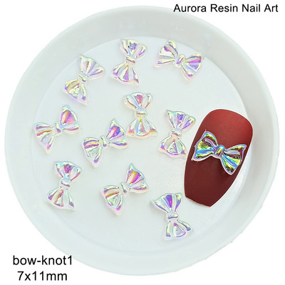 Átlátszó Aurora Bowknot körömdíszítés fehér vegyes alakú gyanta többstílusú 3D köröm barkács kiegészítők 30/100db/táska