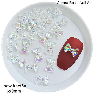Átlátszó Aurora Bowknot körömdíszítés fehér vegyes alakú gyanta többstílusú 3D köröm barkács kiegészítők 30/100db/táska