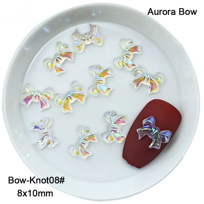 Átlátszó Aurora Bowknot körömdíszítés fehér vegyes alakú gyanta többstílusú 3D köröm barkács kiegészítők 30/100db/táska