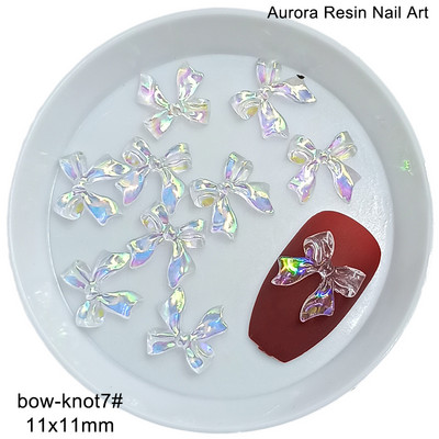 Átlátszó Aurora Bowknot körömdíszítés fehér vegyes alakú gyanta többstílusú 3D köröm barkács kiegészítők 30/100db/táska