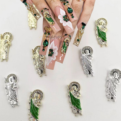 10 gab. 3D nagu piekariņi San Judas luksusa metāla nagu mākslas piekariņi ar zeltu pārklāti rhinestones kristāla DIY manikīra dekorēšanas aksesuāri