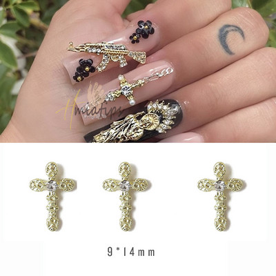 10pc 3D privjesci za nokte San Judas Luksuzni metalni privjesci za nokte Art Charm pozlaćeni kamenčići kristalni DIY pribor za manikuru