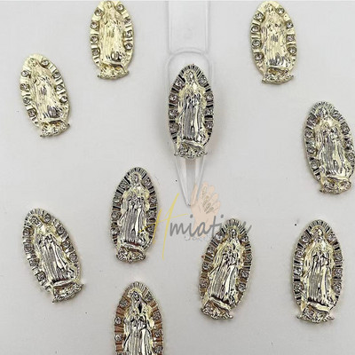 10pc 3D privjesci za nokte San Judas Luksuzni metalni privjesci za nokte Art Charm pozlaćeni kamenčići kristalni DIY pribor za manikuru