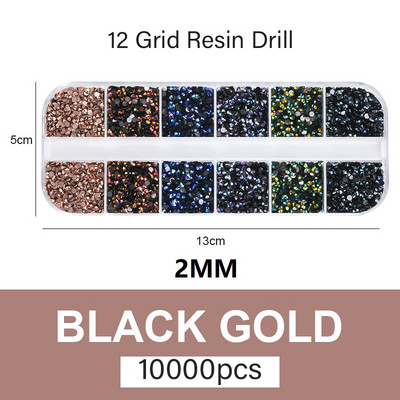 10000 komada 2/3 mm miješanih boja AB Pixie Stone Resin Dio za nokte Ukrasni kamenčići Kutija s 12 pojaseva Okrugla ravna stražnja žele Ukrasni kamenčići u masi za nokte
