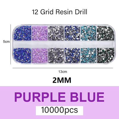 10000 komada 2/3 mm miješanih boja AB Pixie Stone Resin Dio za nokte Ukrasni kamenčići Kutija s 12 pojaseva Okrugla ravna stražnja žele Ukrasni kamenčići u masi za nokte