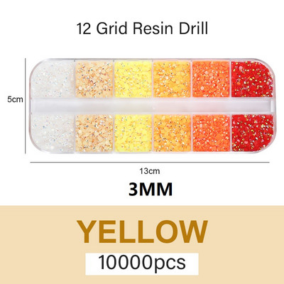 10000 komada 2/3 mm miješanih boja AB Pixie Stone Resin Dio za nokte Ukrasni kamenčići Kutija s 12 pojaseva Okrugla ravna stražnja žele Ukrasni kamenčići u masi za nokte