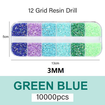 10000 komada 2/3 mm miješanih boja AB Pixie Stone Resin Dio za nokte Ukrasni kamenčići Kutija s 12 pojaseva Okrugla ravna stražnja žele Ukrasni kamenčići u masi za nokte