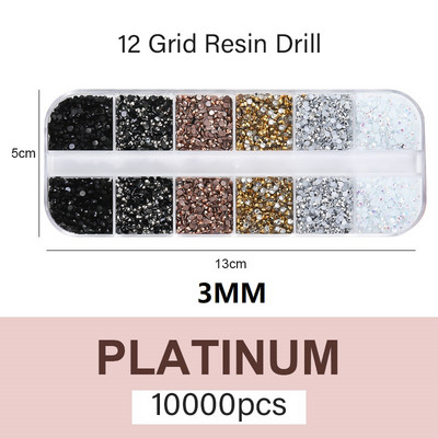 10000 komada 2/3 mm miješanih boja AB Pixie Stone Resin Dio za nokte Ukrasni kamenčići Kutija s 12 pojaseva Okrugla ravna stražnja žele Ukrasni kamenčići u masi za nokte