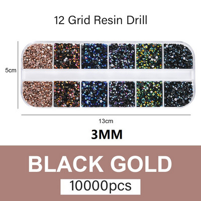 10000 komada 2/3 mm miješanih boja AB Pixie Stone Resin Dio za nokte Ukrasni kamenčići Kutija s 12 pojaseva Okrugla ravna stražnja žele Ukrasni kamenčići u masi za nokte
