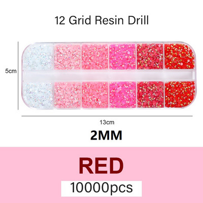 10000 komada 2/3 mm miješanih boja AB Pixie Stone Resin Dio za nokte Ukrasni kamenčići Kutija s 12 pojaseva Okrugla ravna stražnja žele Ukrasni kamenčići u masi za nokte
