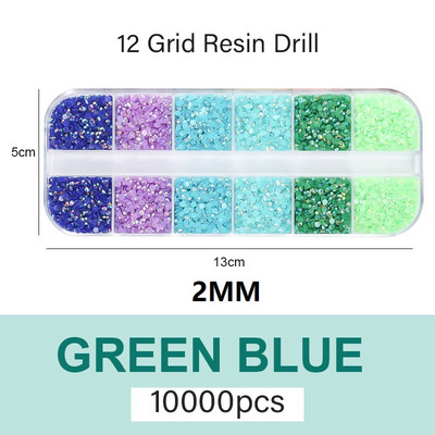 10000 komada 2/3 mm miješanih boja AB Pixie Stone Resin Dio za nokte Ukrasni kamenčići Kutija s 12 pojaseva Okrugla ravna stražnja žele Ukrasni kamenčići u masi za nokte