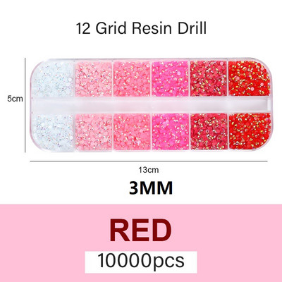 10000 komada 2/3 mm miješanih boja AB Pixie Stone Resin Dio za nokte Ukrasni kamenčići Kutija s 12 pojaseva Okrugla ravna stražnja žele Ukrasni kamenčići u masi za nokte